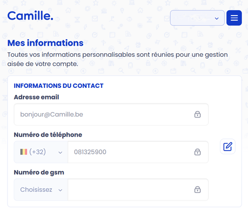 Espace personne Camille - Mes informations 