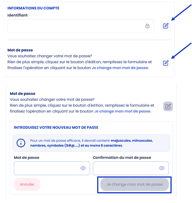 Changement de mot de passe ou d'identifiant