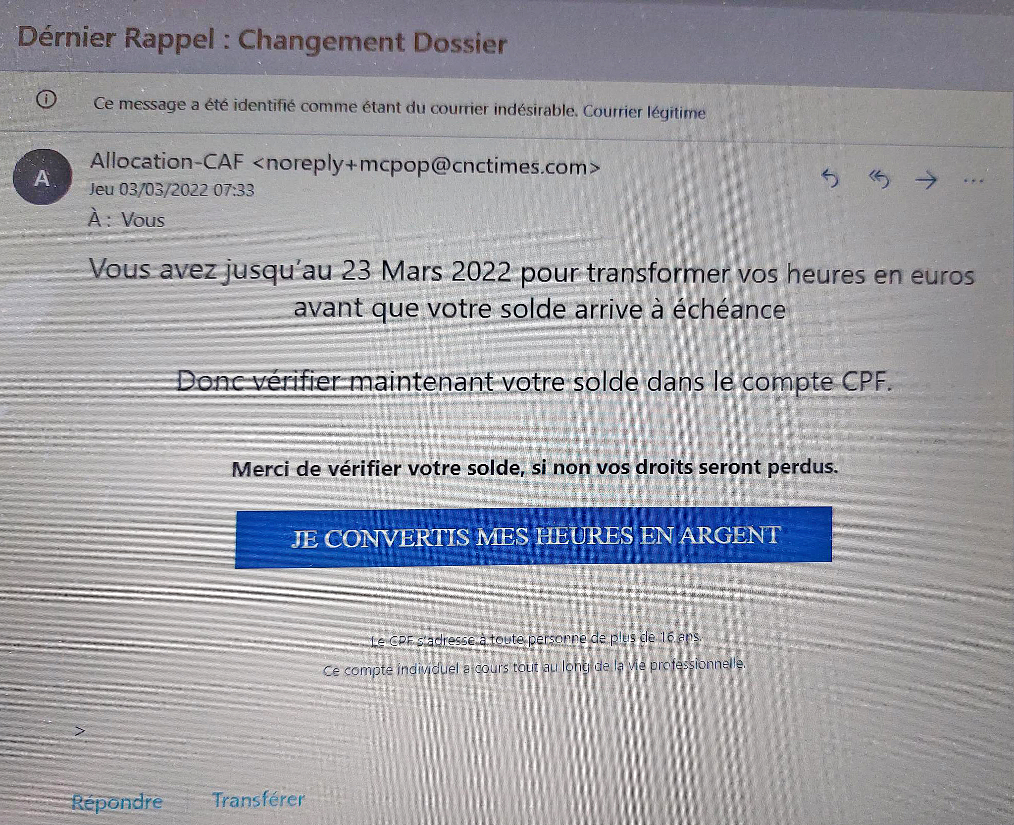 tentative de fraude par email